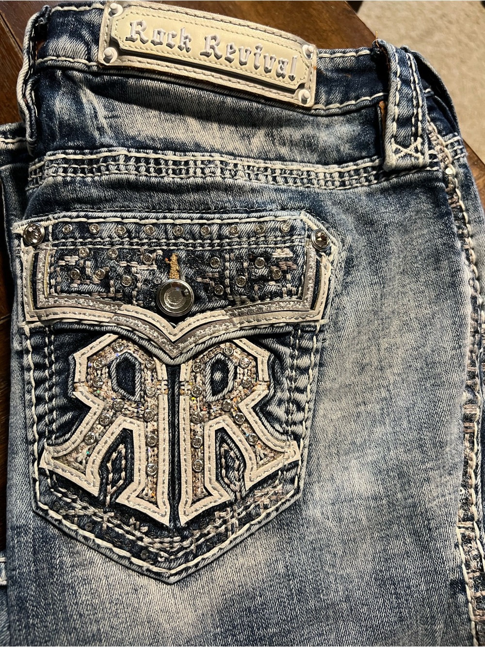 Rock Revival Women's Embellished Light Blue Skinny Jeans